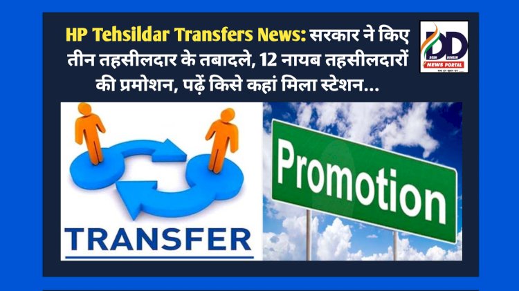 HP Tehsildar Transfers News: सरकार ने किए तीन तहसीलदार के तबादले, 12 नायब तहसीलदारों की प्रमोशन, पढ़ें किसे कहां मिला स्टेशन... ddnewsportal.com