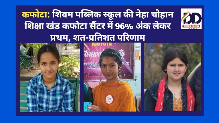 कफोटा: शिवम पब्लिक स्कूल की नेहा चौहान शिक्षा खंड कफोटा सैंटर में 96 फीसदी अंक लेकर प्रथम, शत-प्रतिशत परिणाम ddnewsportal.com
