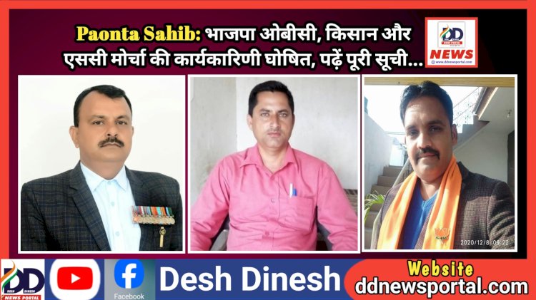 Paonta Sahib: भाजपा ओबीसी, किसान और एससी मोर्चा की कार्यकारिणी घोषित, पढ़ें पूरी सूची...  ddnewsportal.com