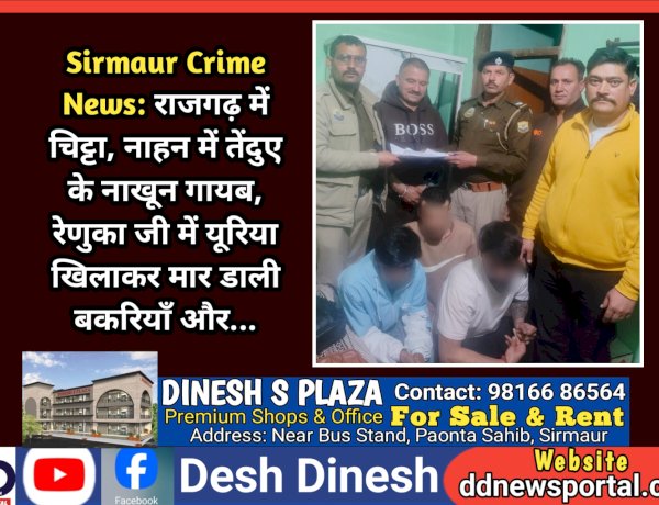 Sirmaur Crime News: राजगढ़ में चिट्टा, नाहन में तेंदुए के नाखून गायब, रेणुका जी में यूरिया खिलाकर मार डाली बकरियाँ और... ddnewsportal.com
