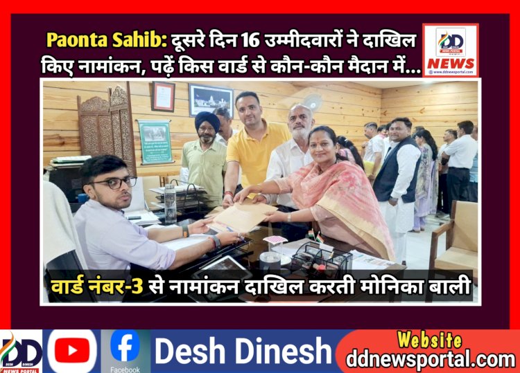 Paonta Sahib: दूसरे दिन 16 उम्मीदवारों ने दाखिल किए नामांकन, पढ़ें किस वार्ड से कौन-कौन मैदान में... ddnewsportal.com