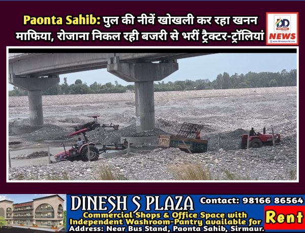 Paonta Sahib: पुल की नीवें खोखली कर रहा खनन माफिया, रोजाना निकल रही बजरी से भरीं ट्रैक्टर-ट्रॉलियां ddnewsportal.com